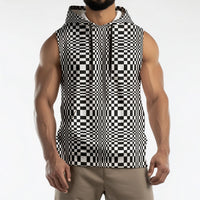 Black White Filipino Binakol Motifs Sleeveless Hoodie Mabuhay Philippines Festival Kusikus Pattern LT14 - Polynesian Pride