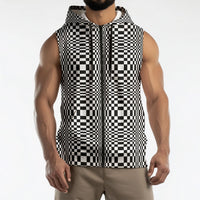 Black White Filipino Binakol Motifs Sleeveless Zip Hoodie Mabuhay Philippines Festival Kusikus Pattern LT14 - Polynesian Pride