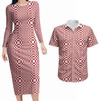 Red White Filipino Binakol Motifs Couples Matching Long Sleeve Bodycon Dress and Hawaiian Shirt Mabuhay Philippines Festival Kusikus Pattern LT14 Red - Polynesian Pride