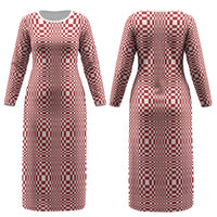 Red White Filipino Binakol Motifs Couples Matching Long Sleeve Bodycon Dress and Hawaiian Shirt Mabuhay Philippines Festival Kusikus Pattern LT14 - Polynesian Pride