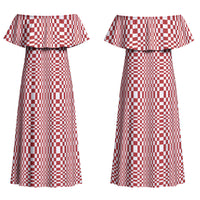 Red White Filipino Binakol Motifs Couples Matching Off Shoulder Maxi Dress and Long Sleeve Button Shirt Mabuhay Philippines Festival Kusikus Pattern LT14 - Polynesian Pride
