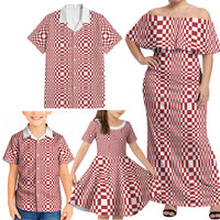 Red White Filipino Binakol Motifs Family Matching Off Shoulder Maxi Dress and Hawaiian Shirt Mabuhay Philippines Festival Kusikus Pattern LT14 - Polynesian Pride