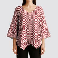 Red White Filipino Binakol Motifs Kimono Sleeve Blouse Mabuhay Philippines Festival Kusikus Pattern LT14 - Polynesian Pride