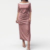 Red White Filipino Binakol Motifs Puletasi Mabuhay Philippines Festival Kusikus Pattern LT14 Long Dress Red - Polynesian Pride