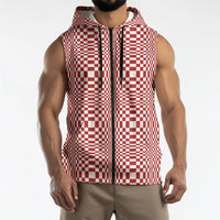 Red White Filipino Binakol Motifs Sleeveless Zip Hoodie Mabuhay Philippines Festival Kusikus Pattern LT14 - Polynesian Pride