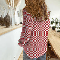Red White Filipino Binakol Motifs Women Casual Shirt Mabuhay Philippines Festival Kusikus Pattern LT14 - Polynesian Pride