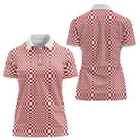 Red White Filipino Binakol Motifs Women Polo Shirt Mabuhay Philippines Festival Kusikus Pattern LT14 - Polynesian Pride