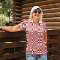 Red White Filipino Binakol Motifs Women Polo Shirt Mabuhay Philippines Festival Kusikus Pattern LT14 - Polynesian Pride