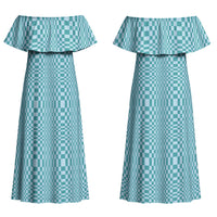 Cyan Filipino Binakol Motifs Couples Matching Off Shoulder Maxi Dress and Long Sleeve Button Shirt Mabuhay Philippines Festival Kusikus Pattern LT14 - Polynesian Pride