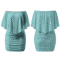 Cyan Filipino Binakol Motifs Couples Matching Off Shoulder Short Dress and Long Sleeve Button Shirt Mabuhay Philippines Festival Kusikus Pattern LT14 - Polynesian Pride