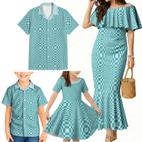 Cyan Filipino Binakol Motifs Family Matching Mermaid Dress and Hawaiian Shirt Mabuhay Philippines Festival Kusikus Pattern LT14 - Polynesian Pride