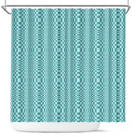 Cyan Filipino Binakol Motifs Shower Curtain Mabuhay Philippines Festival Kusikus Pattern LT14 Cyan - Polynesian Pride