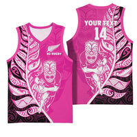 New Zealand Silver Fern Rugby Custom Basketball Jersey All Black Maori Pattern Pink - Polynesian Pride