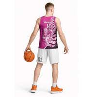 New Zealand Silver Fern Rugby Custom Basketball Jersey All Black Maori Pattern Pink - Polynesian Pride