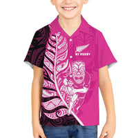 New Zealand Silver Fern Rugby Custom Family Matching Long Sleeve Bodycon Dress and Hawaiian Shirt All Black Maori Pattern Pink LT14 Son's Shirt Pink - Polynesian Pride