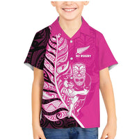 New Zealand Silver Fern Rugby Custom Family Matching Mermaid Dress and Hawaiian Shirt All Black Maori Pattern Pink LT14 Son's Shirt Pink - Polynesian Pride