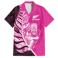 New Zealand Silver Fern Rugby Custom Family Matching Tank Maxi Dress and Hawaiian Shirt All Black Maori Pattern Pink LT14 Dad's Shirt - Short Sleeve Pink - Polynesian Pride