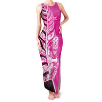 New Zealand Silver Fern Rugby Custom Family Matching Tank Maxi Dress and Hawaiian Shirt All Black Maori Pattern Pink LT14 Mom's Dress Pink - Polynesian Pride