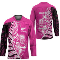 New Zealand Silver Fern Rugby Custom Hockey Jersey All Black Maori Pattern Pink - Polynesian Pride