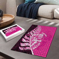New Zealand Silver Fern Rugby Custom Puzzle All Black Maori Pattern Pink - Polynesian Pride