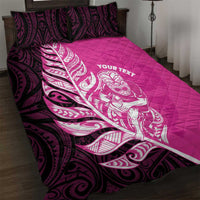 New Zealand Silver Fern Rugby Custom Quilt Bed Set All Black Maori Pattern Pink LT14 Pink - Polynesian Pride