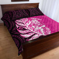 New Zealand Silver Fern Rugby Custom Quilt Bed Set All Black Maori Pattern Pink LT14 - Polynesian Pride