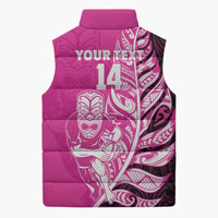 New Zealand Silver Fern Rugby Custom Sleeveless Puffer Jacket All Black Maori Pattern Pink - Polynesian Pride