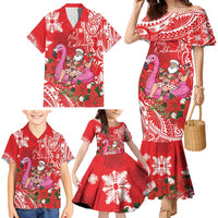 Personalized Hawaii Christmas Family Matching Mermaid Dress and Hawaiian Shirt Mele Kalikimaka Chilling Shaka Santa Flamingo LT14 - Polynesian Pride