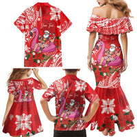 Personalized Hawaii Christmas Family Matching Mermaid Dress and Hawaiian Shirt Mele Kalikimaka Chilling Shaka Santa Flamingo LT14 - Polynesian Pride