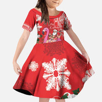 Personalized Hawaii Christmas Family Matching Off Shoulder Maxi Dress and Hawaiian Shirt Mele Kalikimaka Chilling Shaka Santa Flamingo LT14 Daughter's Dress Red - Polynesian Pride