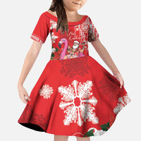 Personalized Hawaii Christmas Family Matching Tank Maxi Dress and Hawaiian Shirt Mele Kalikimaka Chilling Shaka Santa Flamingo LT14 Daughter's Dress Red - Polynesian Pride