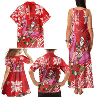 Personalized Hawaii Christmas Family Matching Tank Maxi Dress and Hawaiian Shirt Mele Kalikimaka Chilling Shaka Santa Flamingo LT14 - Polynesian Pride