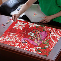 Personalized Hawaii Christmas Puzzle Mele Kalikimaka Chilling Shaka Santa Flamingo LT14 - Polynesian Pride