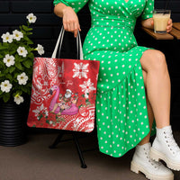 Personalized Hawaii Christmas Tote Bag Mele Kalikimaka Chilling Shaka Santa Flamingo - Polynesian Pride