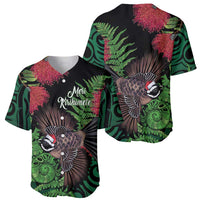 Meri Kirihimete New Zealand Baseball Jersey Piwakawaka Koru Fern Mix Pohutukawa LT14 - Polynesian Pride