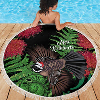 Meri Kirihimete New Zealand Beach Blanket Piwakawaka Koru Fern Mix Pohutukawa LT14 - Polynesian Pride