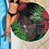 Meri Kirihimete New Zealand Beach Blanket Piwakawaka Koru Fern Mix Pohutukawa LT14 - Polynesian Pride