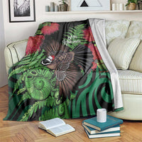Meri Kirihimete New Zealand Blanket Piwakawaka Koru Fern Mix Pohutukawa LT14 Black - Polynesian Pride