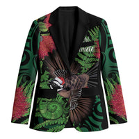 Meri Kirihimete New Zealand Blazer Piwakawaka Koru Fern Mix Pohutukawa LT14 Unisex Black - Polynesian Pride