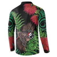 Meri Kirihimete New Zealand Button Sweatshirt Piwakawaka Koru Fern Mix Pohutukawa - Polynesian Pride