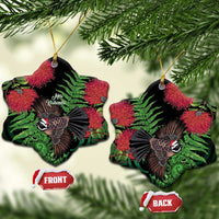 Meri Kirihimete New Zealand Ceramic Ornament Piwakawaka Koru Fern Mix Pohutukawa LT14 Snow Flake Black - Polynesian Pride