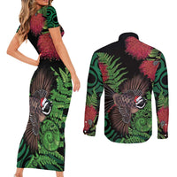 Meri Kirihimete New Zealand Couples Matching Short Sleeve Bodycon Dress and Long Sleeve Button Shirt Piwakawaka Koru Fern Mix Pohutukawa - Polynesian Pride