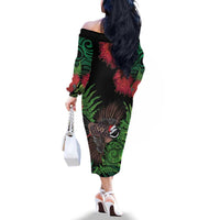 Meri Kirihimete New Zealand Family Matching Off The Shoulder Long Sleeve Dress and Hawaiian Shirt Piwakawaka Koru Fern Mix Pohutukawa LT14 - Polynesian Pride