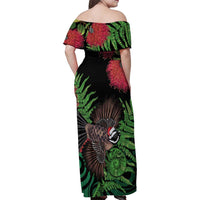 Meri Kirihimete New Zealand Family Matching Off Shoulder Maxi Dress and Hawaiian Shirt Piwakawaka Koru Fern Mix Pohutukawa LT14 - Polynesian Pride