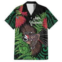Meri Kirihimete New Zealand Family Matching Summer Maxi Dress and Hawaiian Shirt Piwakawaka Koru Fern Mix Pohutukawa LT14 Dad's Shirt - Short Sleeve Black - Polynesian Pride