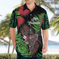 Meri Kirihimete New Zealand Hawaiian Shirt Piwakawaka Koru Fern Mix Pohutukawa LT14 - Polynesian Pride