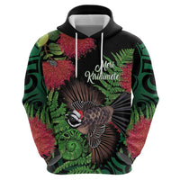 Meri Kirihimete New Zealand Hoodie Piwakawaka Koru Fern Mix Pohutukawa LT14 - Polynesian Pride