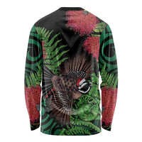 Meri Kirihimete New Zealand Long Sleeve Shirt Piwakawaka Koru Fern Mix Pohutukawa - Polynesian Pride