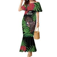 Meri Kirihimete New Zealand Mermaid Dress Piwakawaka Koru Fern Mix Pohutukawa LT14 Women Black - Polynesian Pride