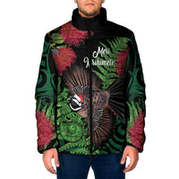 Meri Kirihimete New Zealand Padded Jacket Piwakawaka Koru Fern Mix Pohutukawa - Polynesian Pride